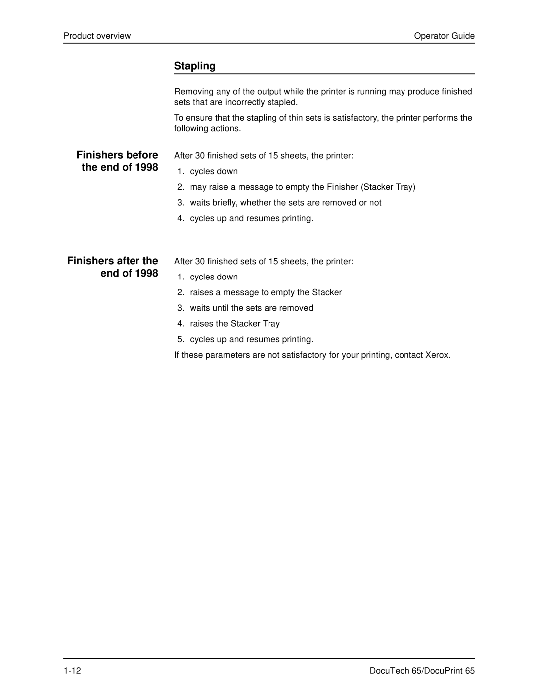 Xerox DOCUTECH 65 manual Finishers before the end Stapling, Finishers after the end 