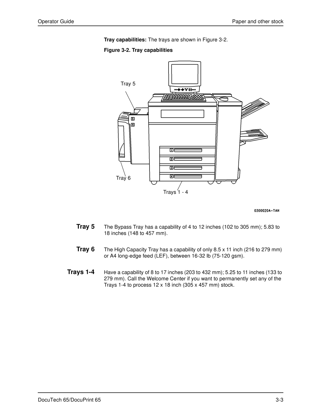 Xerox DOCUTECH 65 manual Tray capabilities 