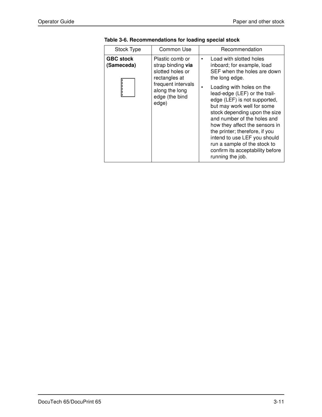 Xerox DOCUTECH 65 manual GBC stock, Sameceda 