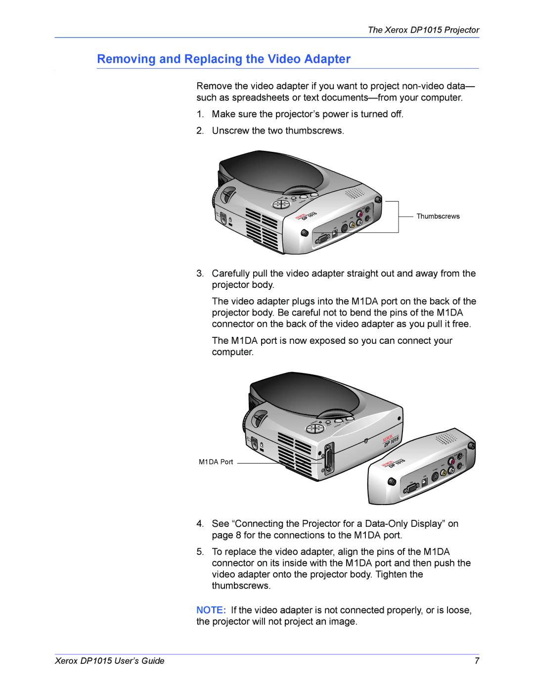 Xerox DP 1015 manual Removing and Replacing the Video Adapter 