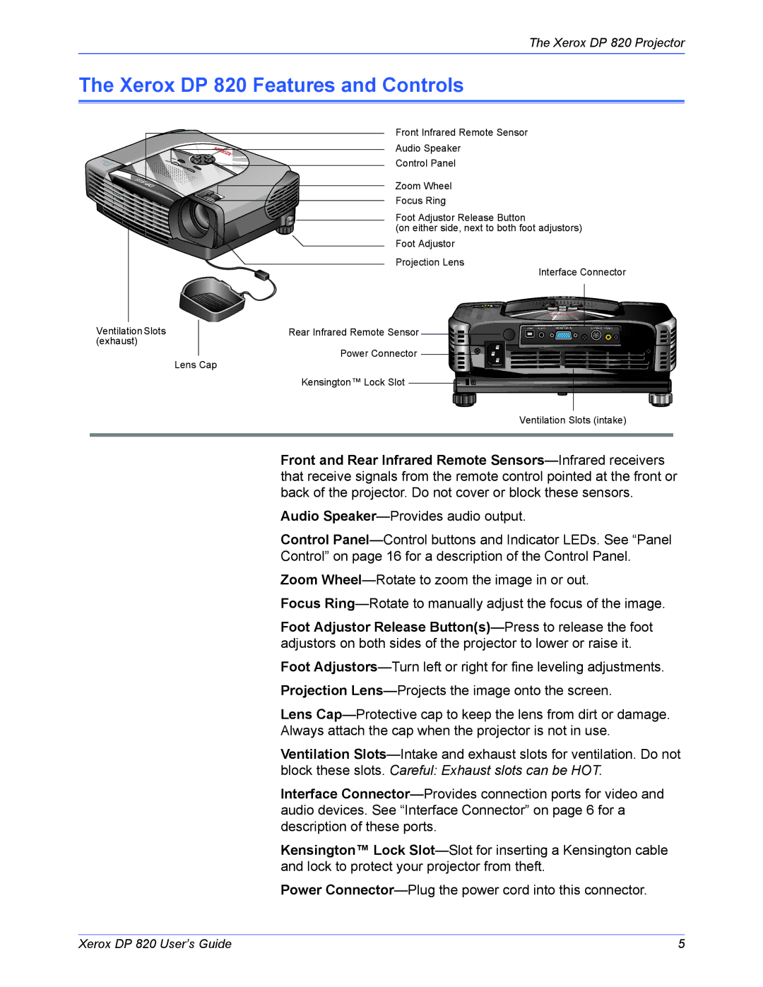 Xerox manual Xerox DP 820 Features and Controls 