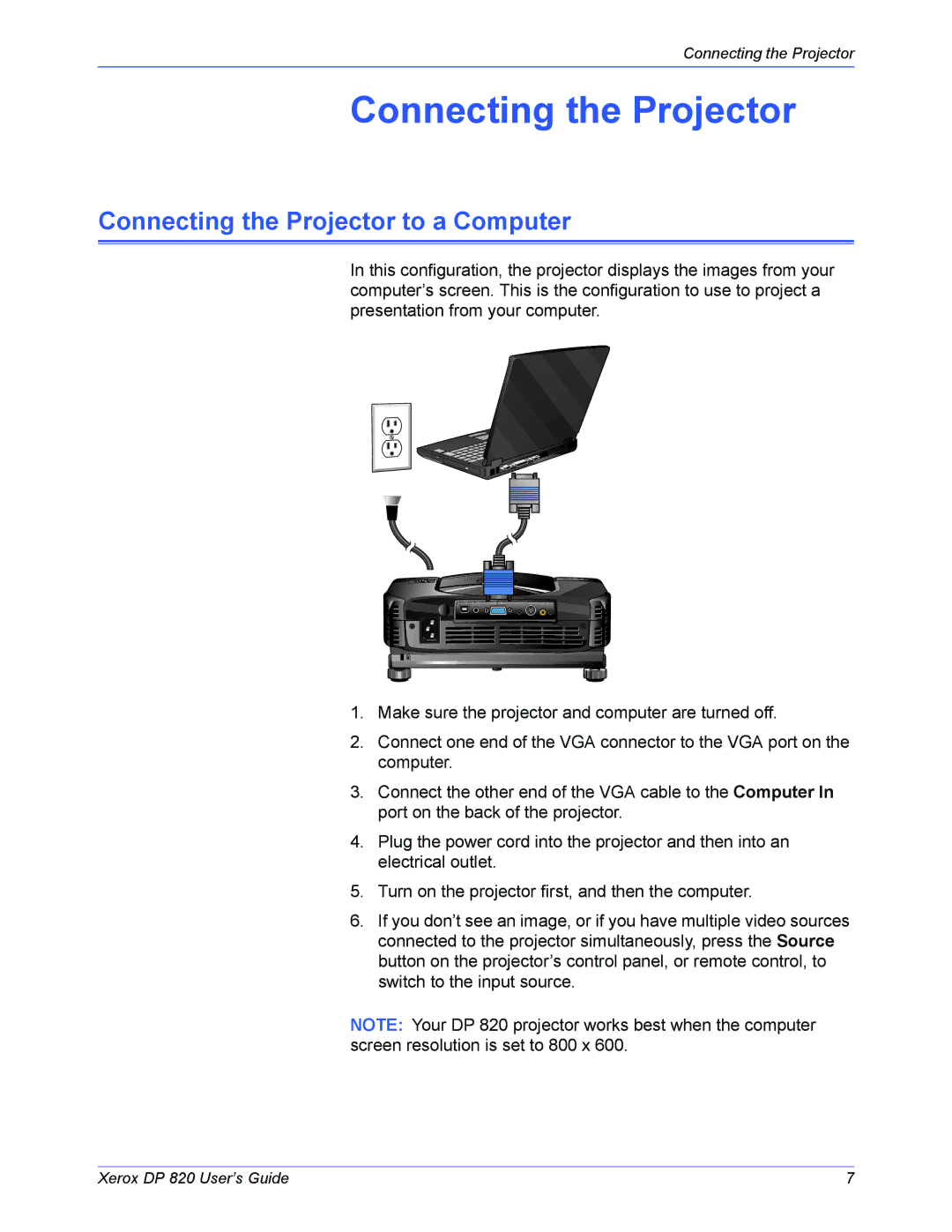 Xerox DP 820 manual Connecting the Projector to a Computer 