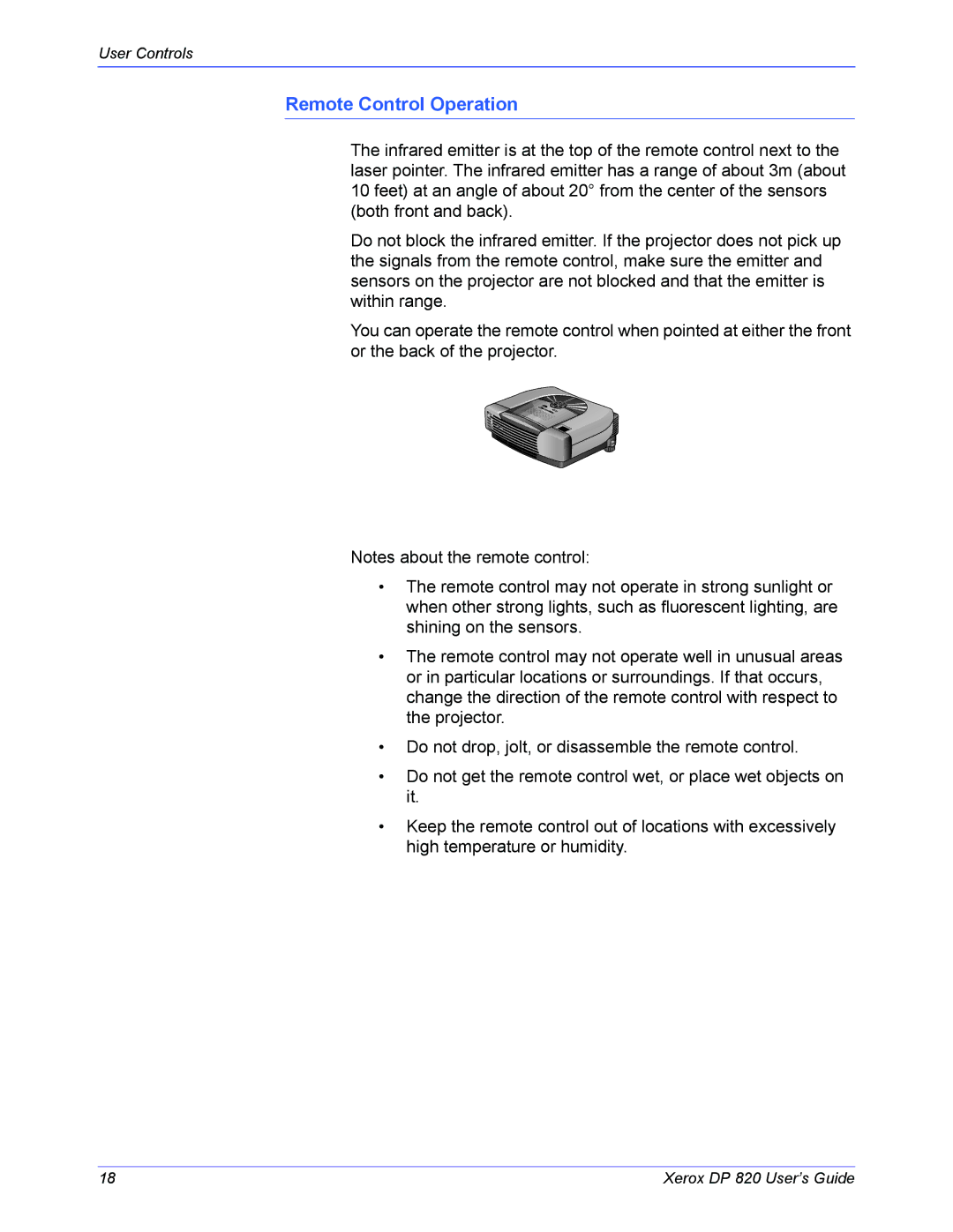 Xerox DP 820 manual Remote Control Operation 