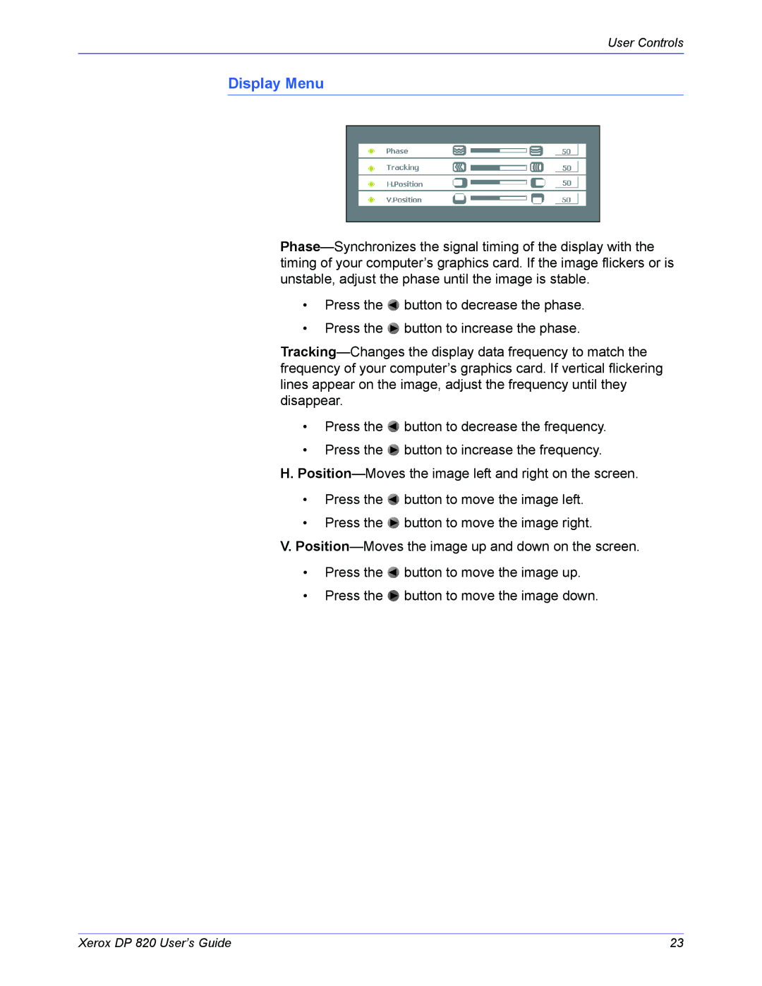 Xerox DP 820 manual Display Menu 