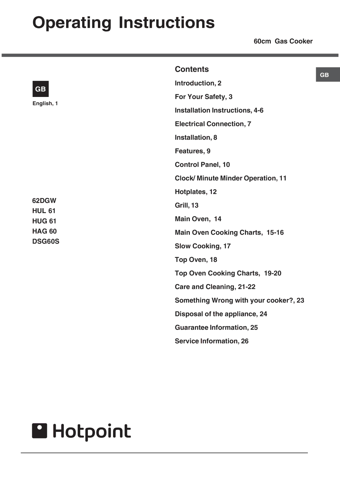 Xerox HUL 61, DSG60S, HUG 61, HAG 60, 62DGW installation instructions Operating Instructions, Contents 