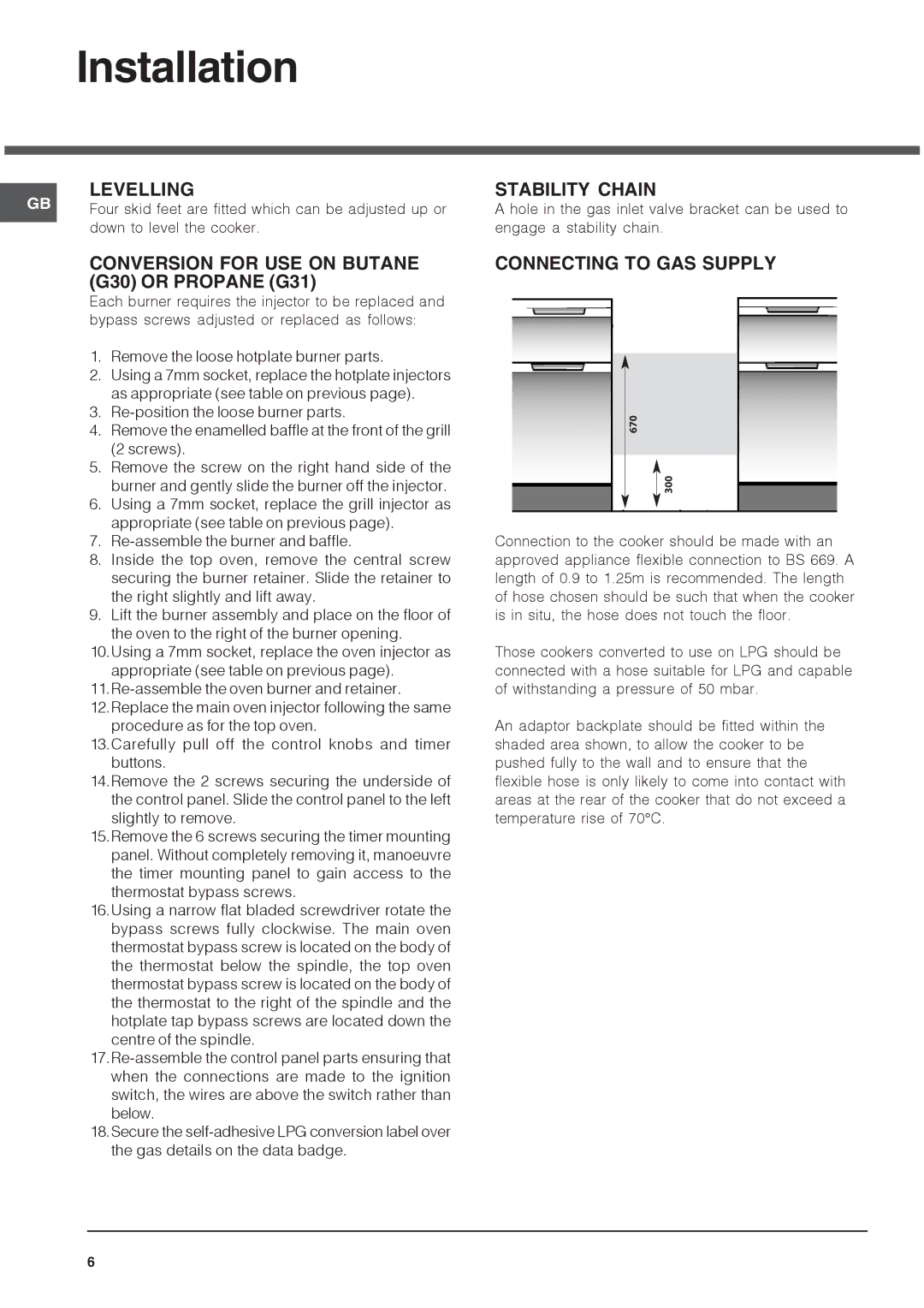 Xerox HUL 61, 62DGW Levelling, Conversion for USE on Butane, G30 or Propane G31, Stability Chain, Connecting to GAS Supply 