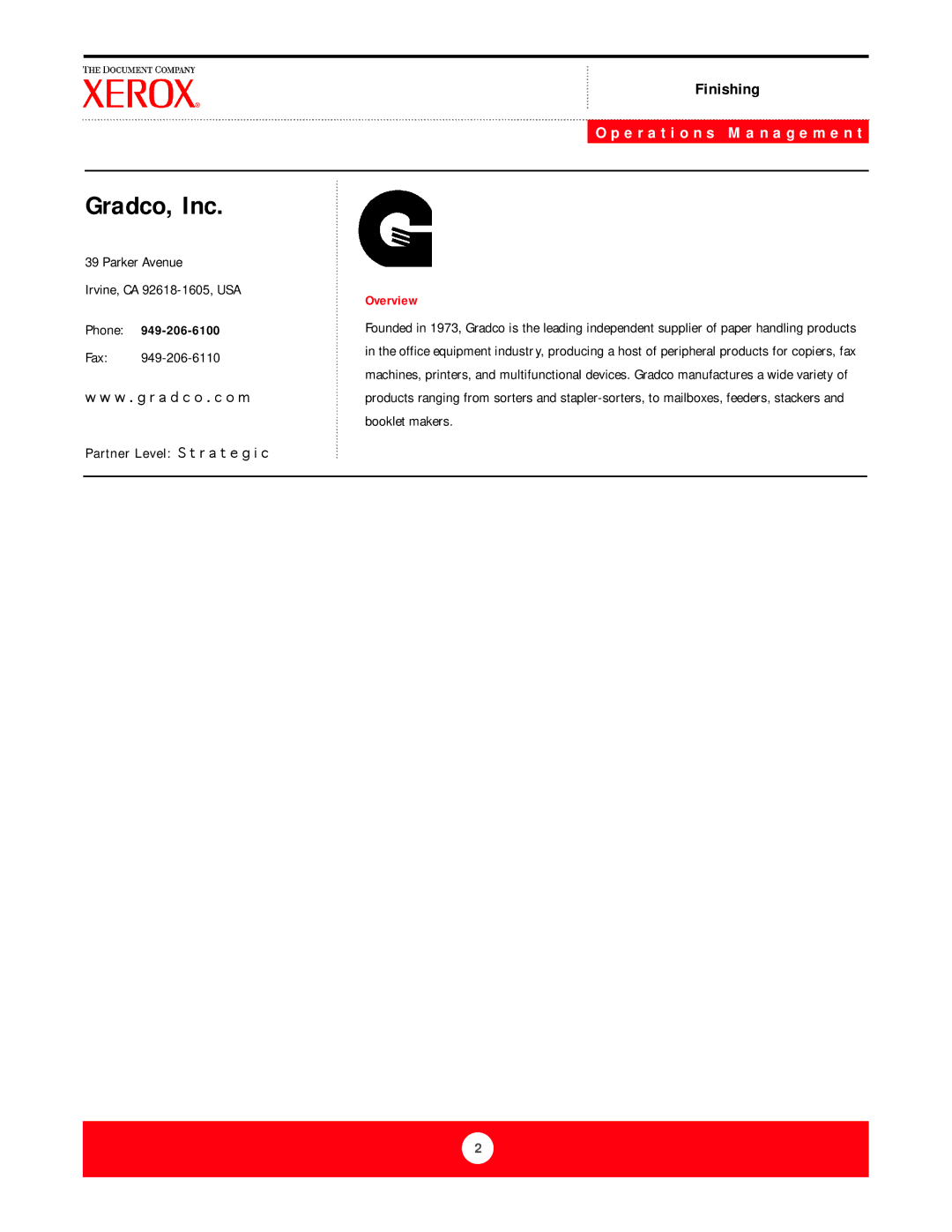 Xerox DST2-NL manual Gradco, Inc 