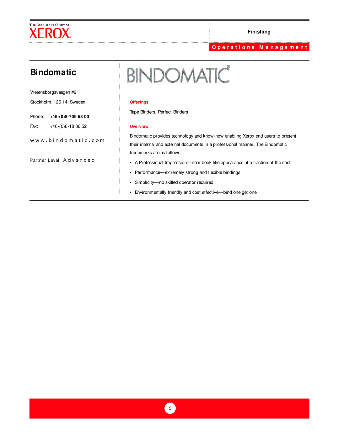 Xerox DST2-NL manual Bindomatic 