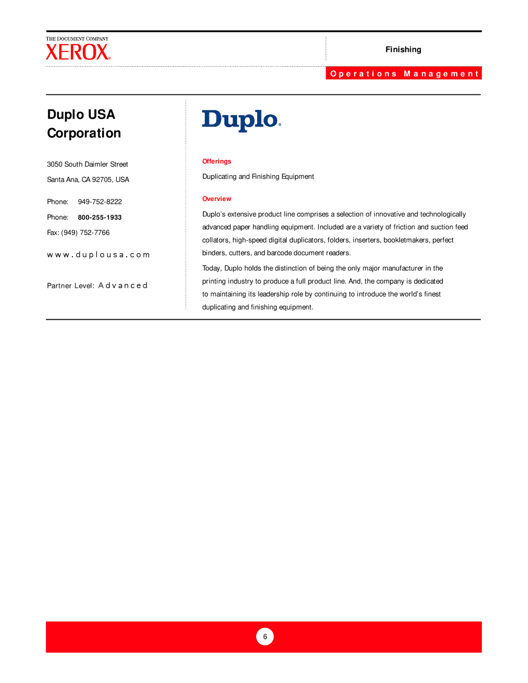 Xerox DST2-NL manual Duplo USA Corporation 