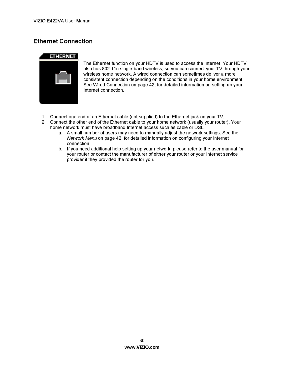 Xerox E422VA user manual Ethernet Connection 