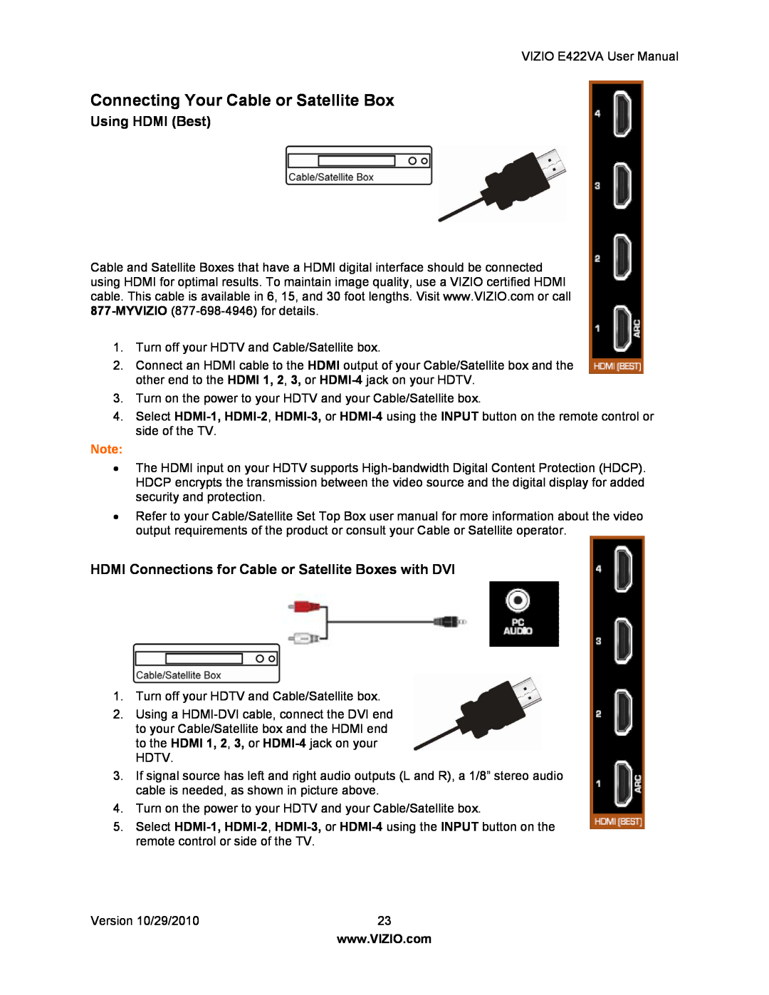 Xerox E422VA user manual Connecting Your Cable or Satellite Box, Using HDMI Best 
