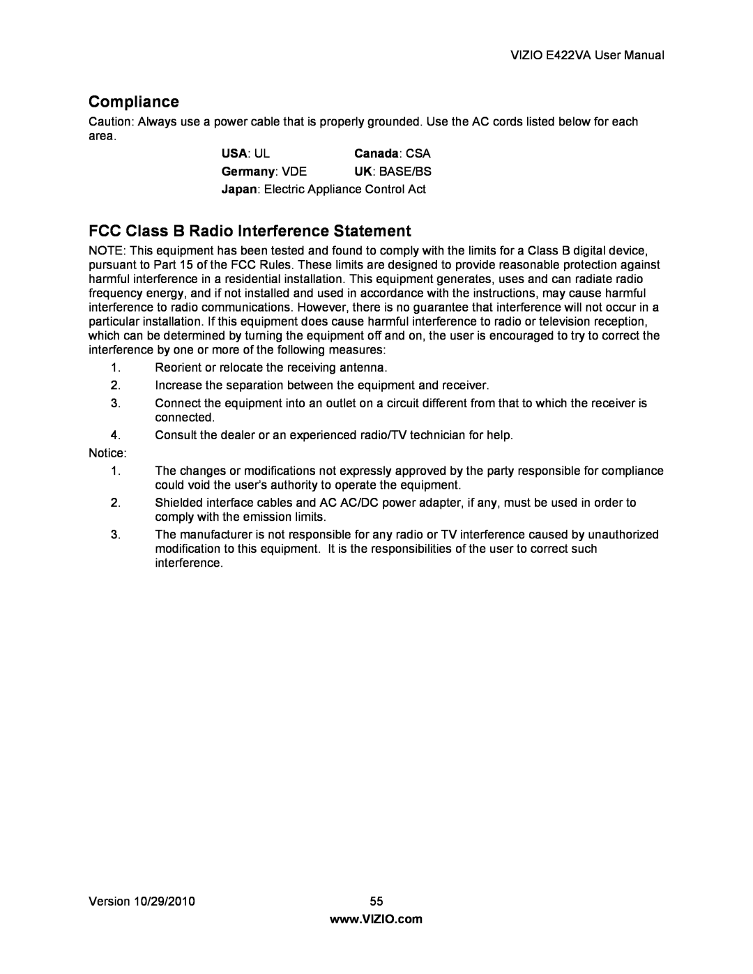 Xerox E422VA user manual Compliance, FCC Class B Radio Interference Statement 
