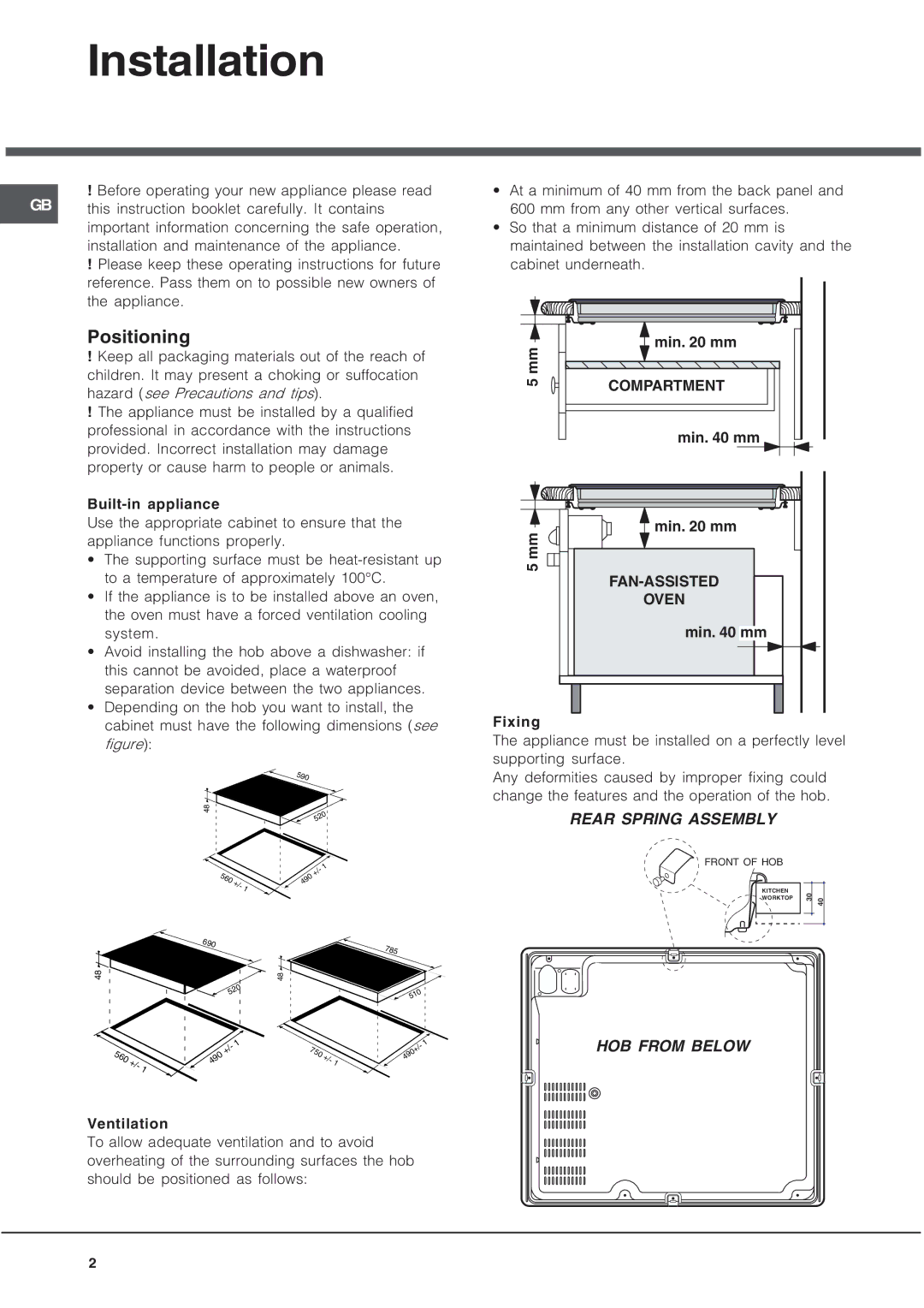 Xerox ET 7424, ET 6124 X manual Installation, Positioning, Built-in appliance, Ventilation 