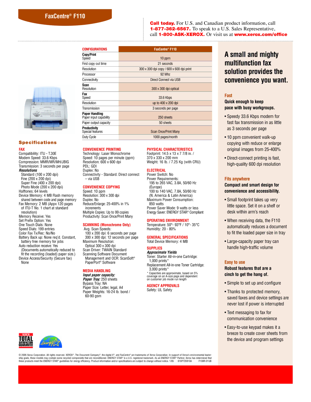 Xerox F110 manual Fast, Fits anywhere, Easy to use 