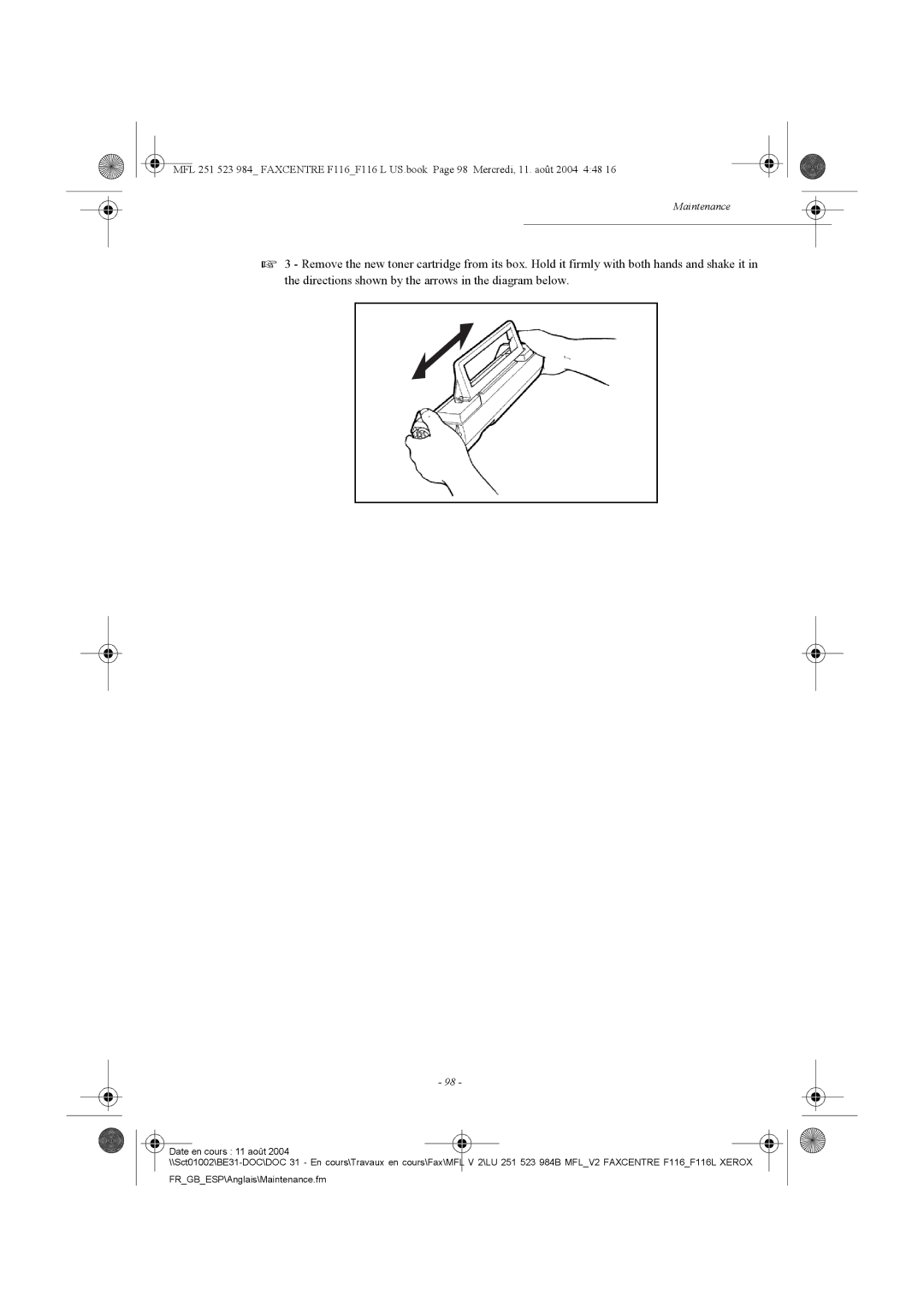 Xerox F116 user manual Maintenance 