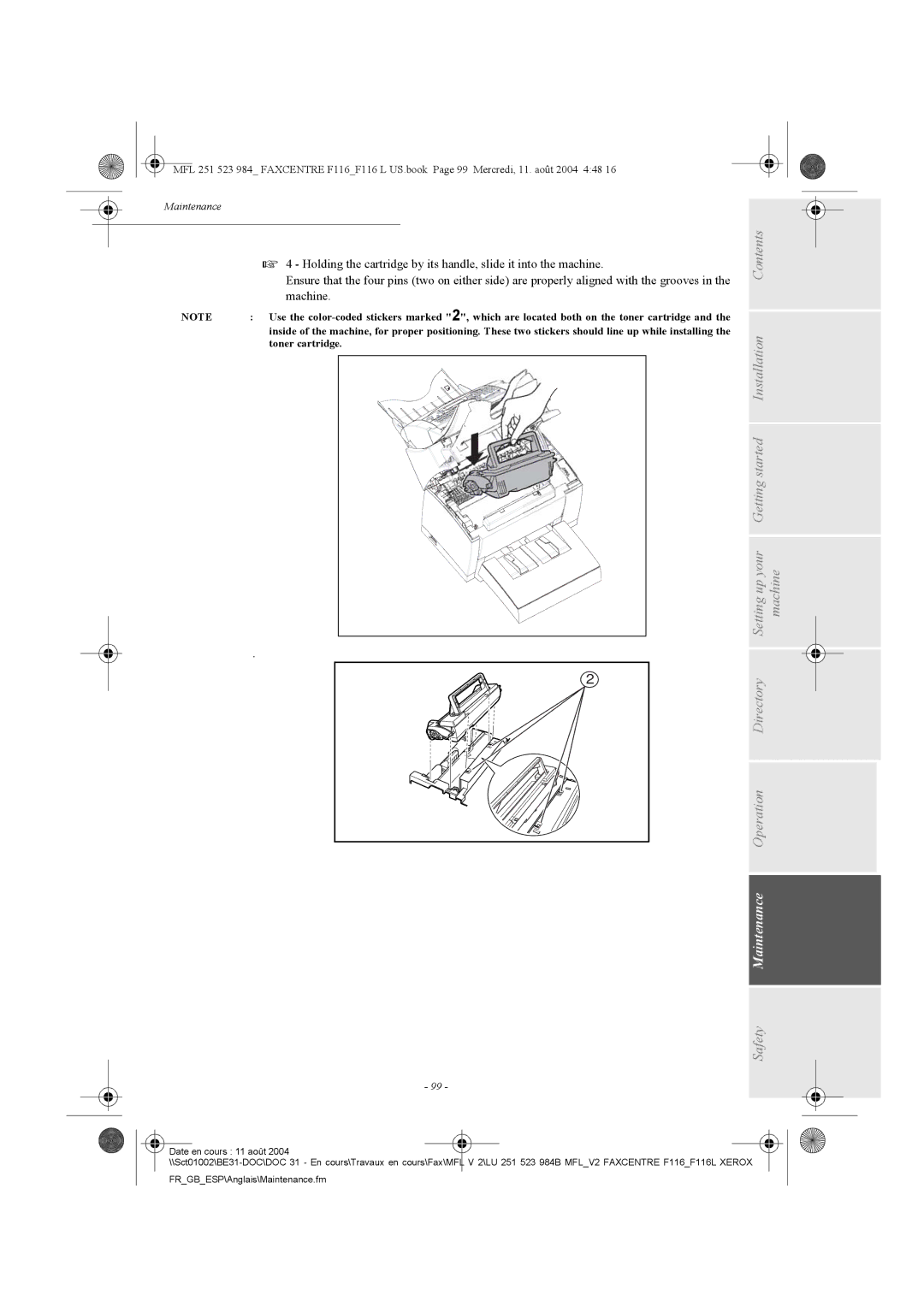 Xerox F116 user manual Safety Maintenance 