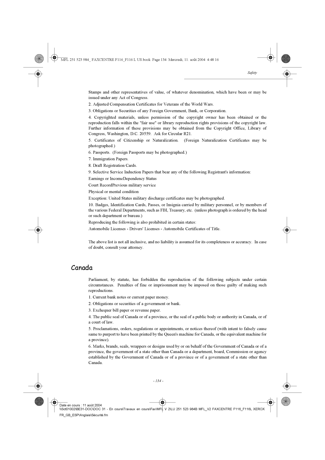 Xerox F116 user manual 134 