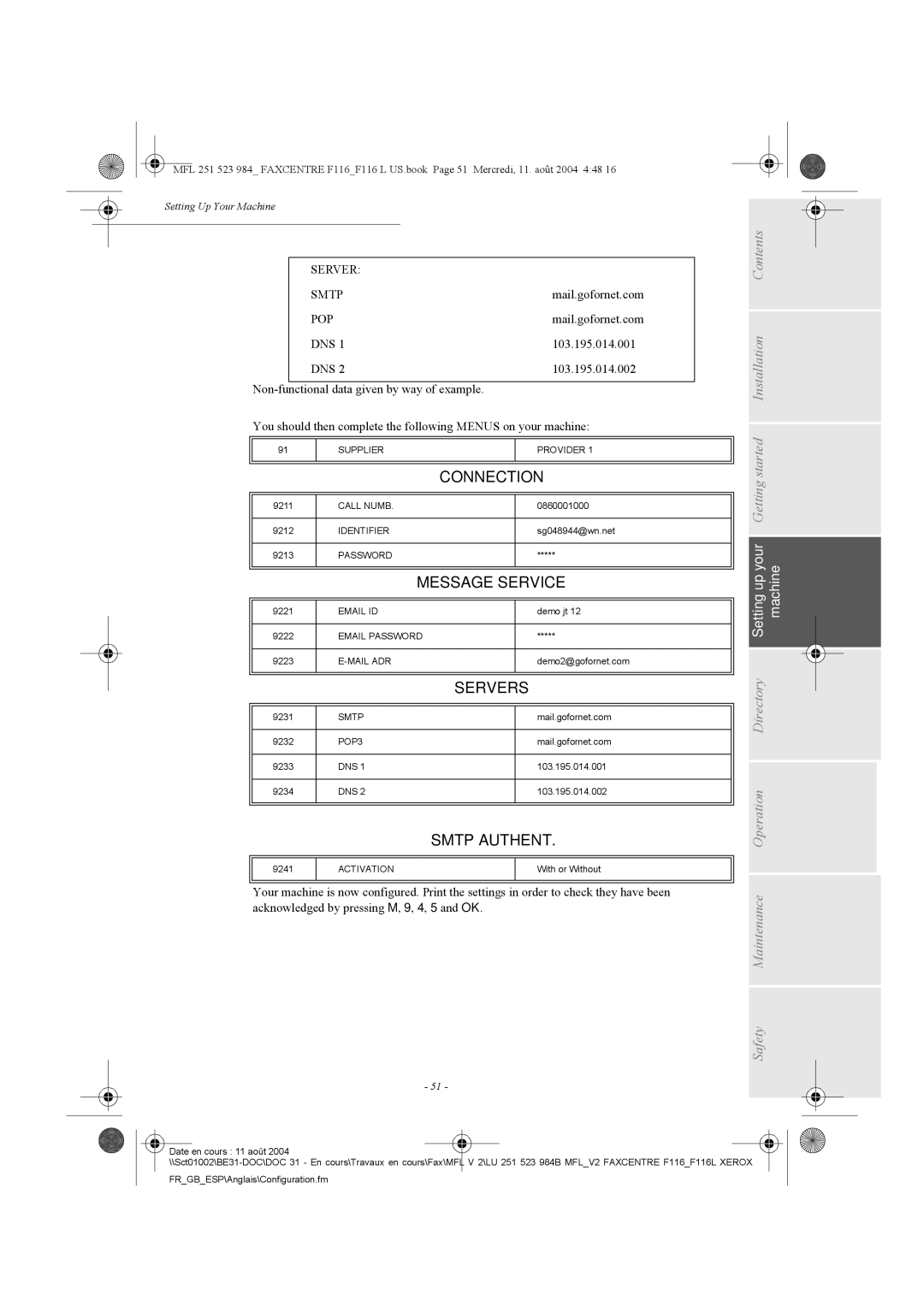 Xerox F116 user manual Mail.gofornet.com, 103.195.014.001, 103.195.014.002 