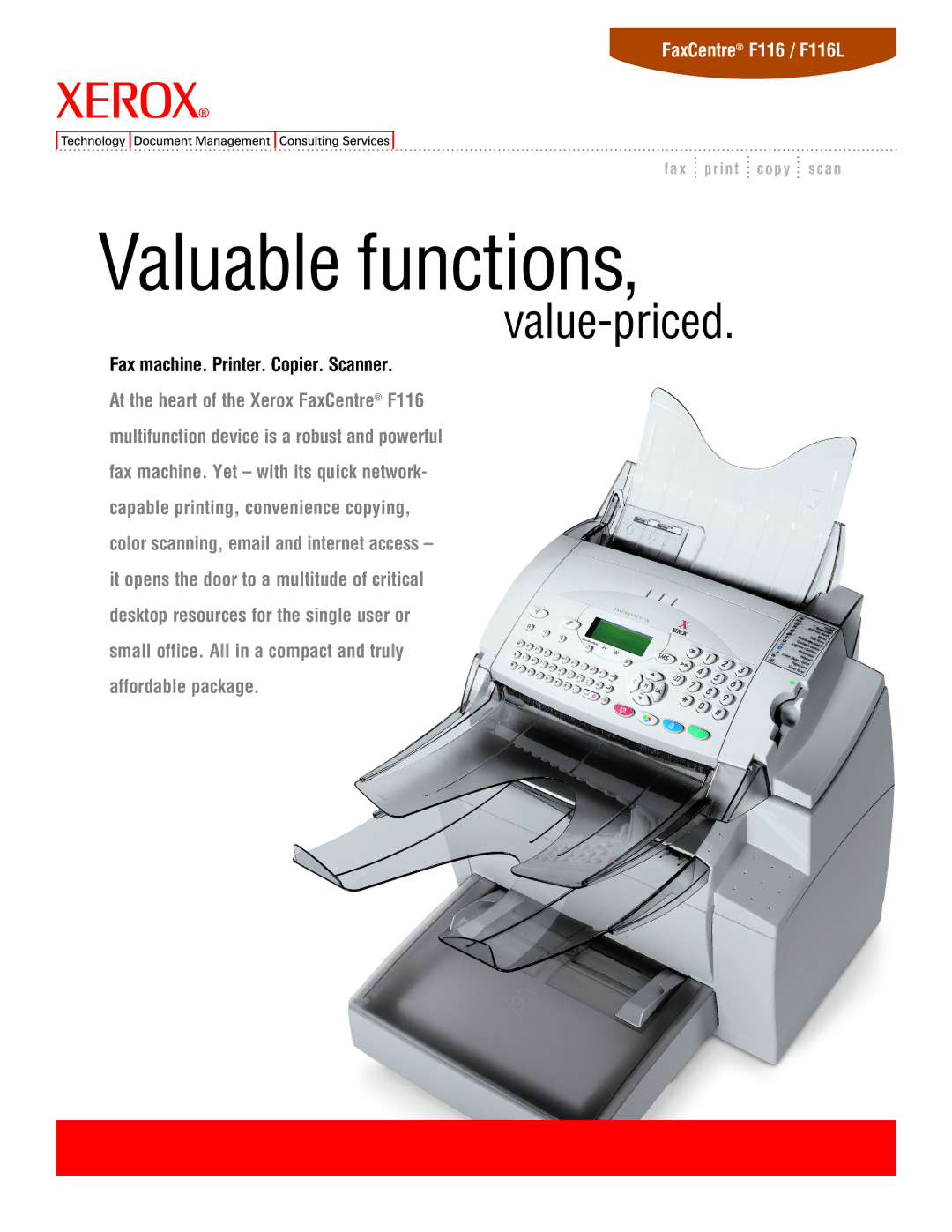 Xerox F116L manual Val u able fu ncti ons 