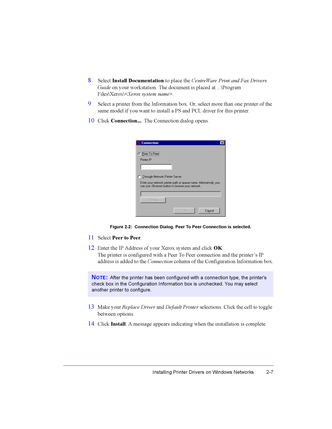 Xerox Fax Machine manual Select Peer to Peer 