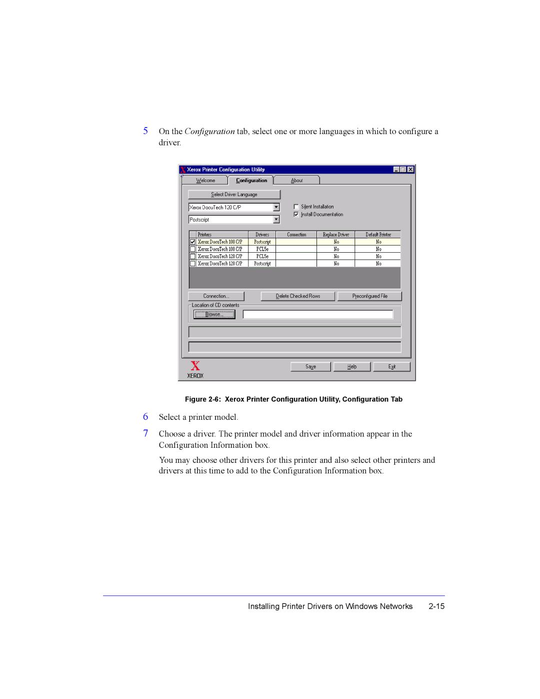 Xerox Fax Machine manual Xerox Printer Configuration Utility, Configuration Tab 