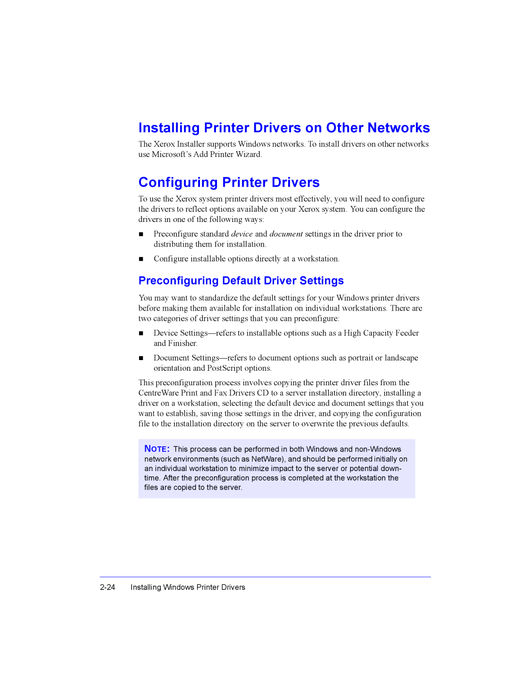 Xerox Fax Machine manual Installing Printer Drivers on Other Networks, Configuring Printer Drivers 