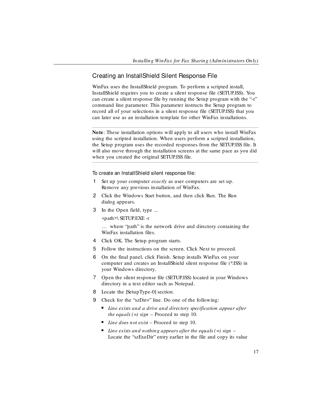 Xerox Fax Sharing manual Creating an InstallShield Silent Response File 