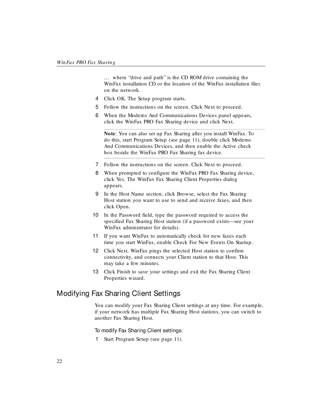 Xerox manual Modifying Fax Sharing Client Settings 