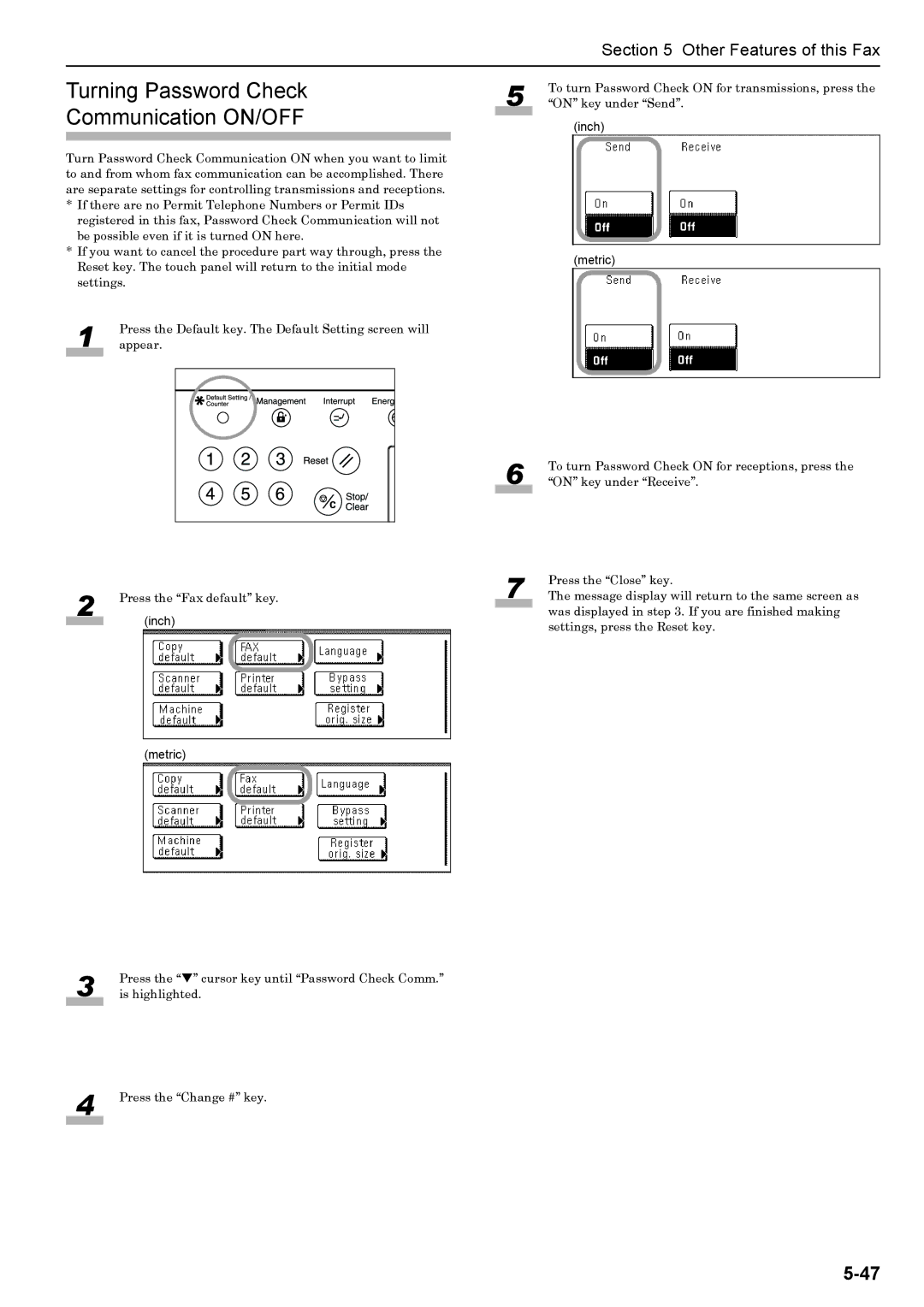 Xerox FAX System (J) manual Turning Password Check Communication ON/OFF 