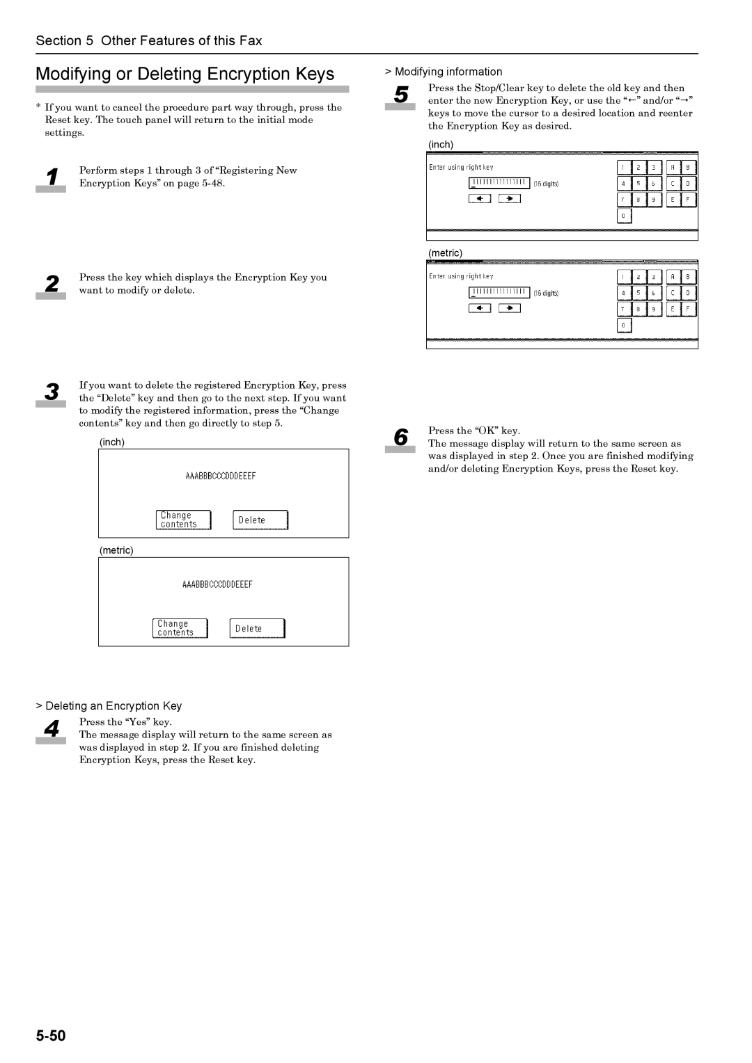 Xerox FAX System (J) manual Modifying or Deleting Encryption Keys, Deleting an Encryption Key 