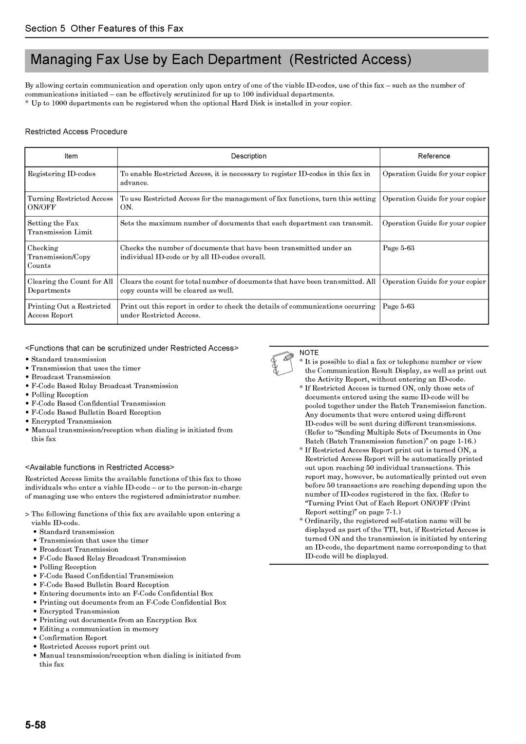 Xerox FAX System (J) manual Managing Fax Use by Each Department Restricted Access, Restricted Access Procedure 