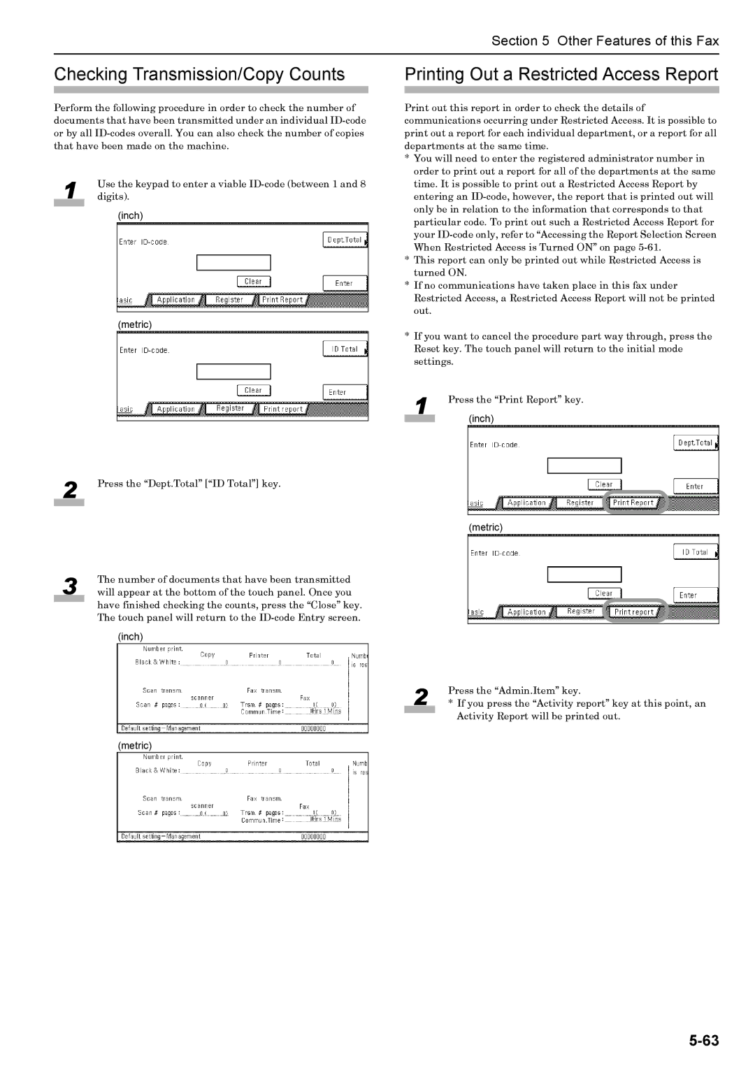 Xerox FAX System (J) manual Checking Transmission/Copy Counts, Printing Out a Restricted Access Report 