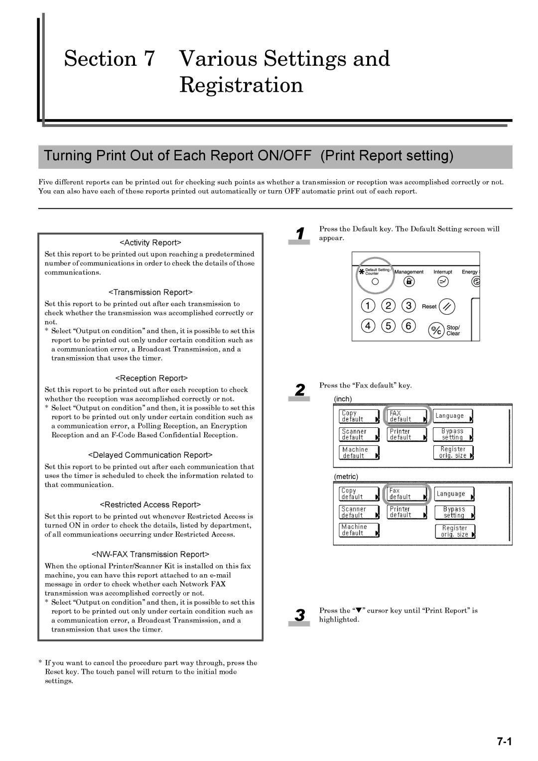 Xerox FAX System (J) manual Activity Report, Transmission Report, Reception Report, Delayed Communication Report 