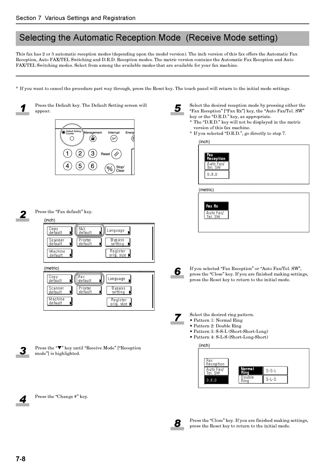 Xerox FAX System (J) manual Selecting the Automatic Reception Mode Receive Mode setting 