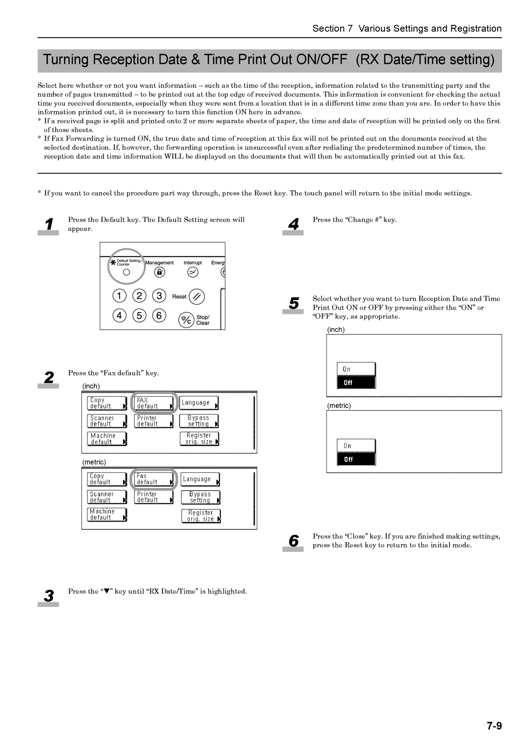 Xerox FAX System (J) manual Press the T key until RX Date/Time is highlighted 