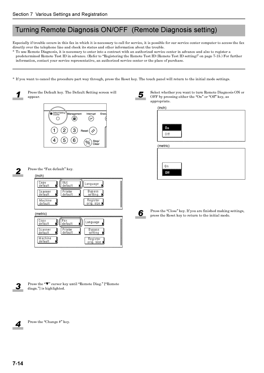 Xerox FAX System (J) manual Turning Remote Diagnosis ON/OFF Remote Diagnosis setting 