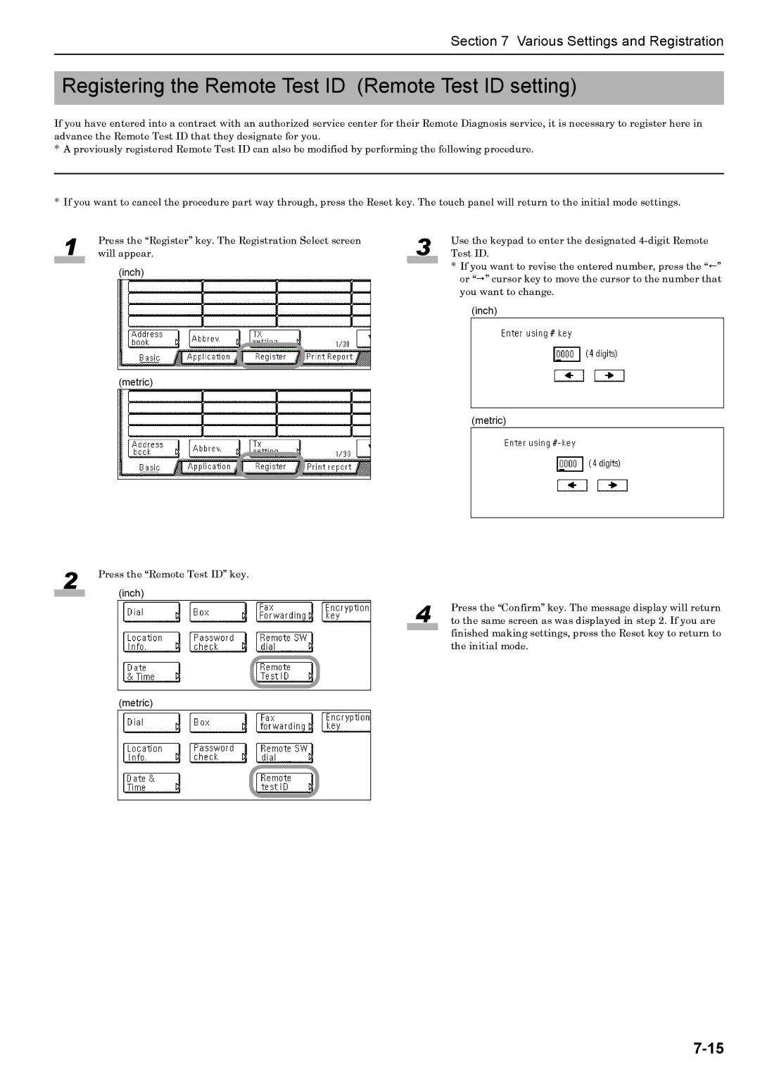 Xerox FAX System (J) manual Registering the Remote Test ID Remote Test ID setting 