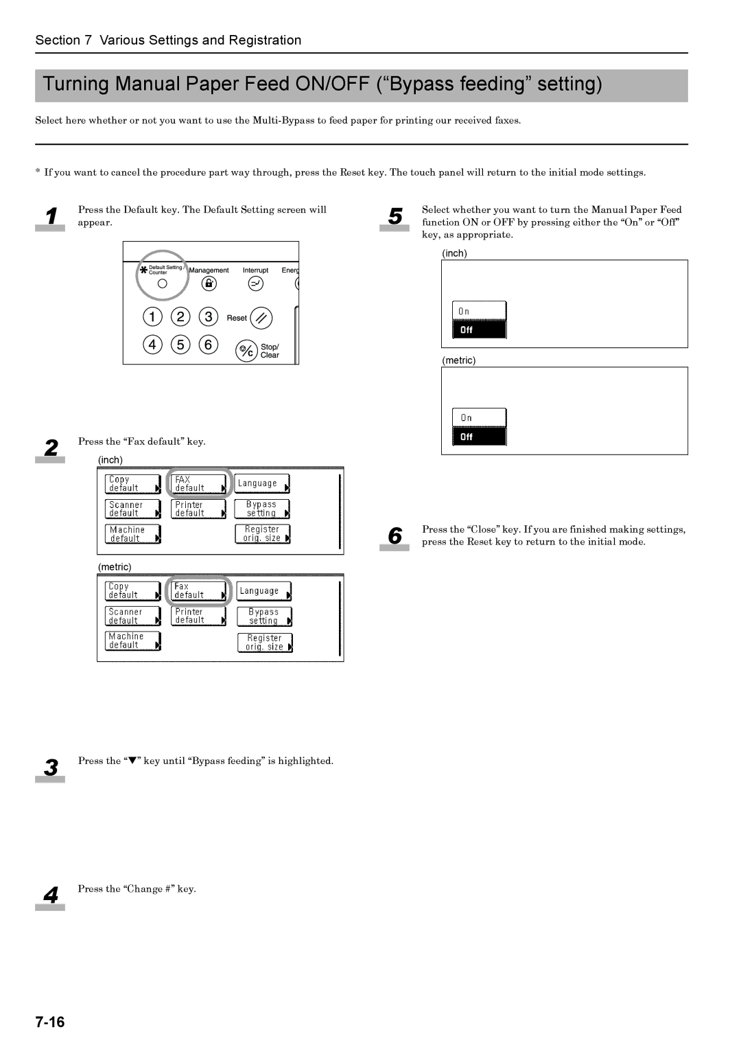 Xerox FAX System (J) manual Turning Manual Paper Feed ON/OFF Bypass feeding setting 