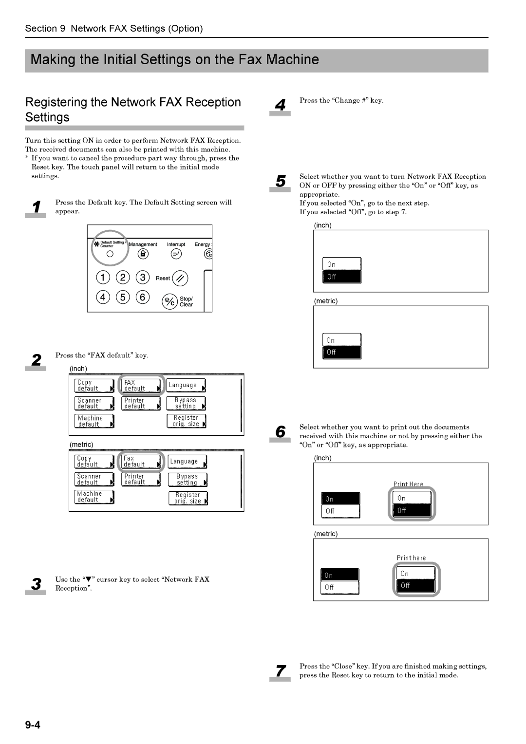 Xerox FAX System (J) manual Making the Initial Settings on the Fax Machine, Registering the Network FAX Reception Settings 