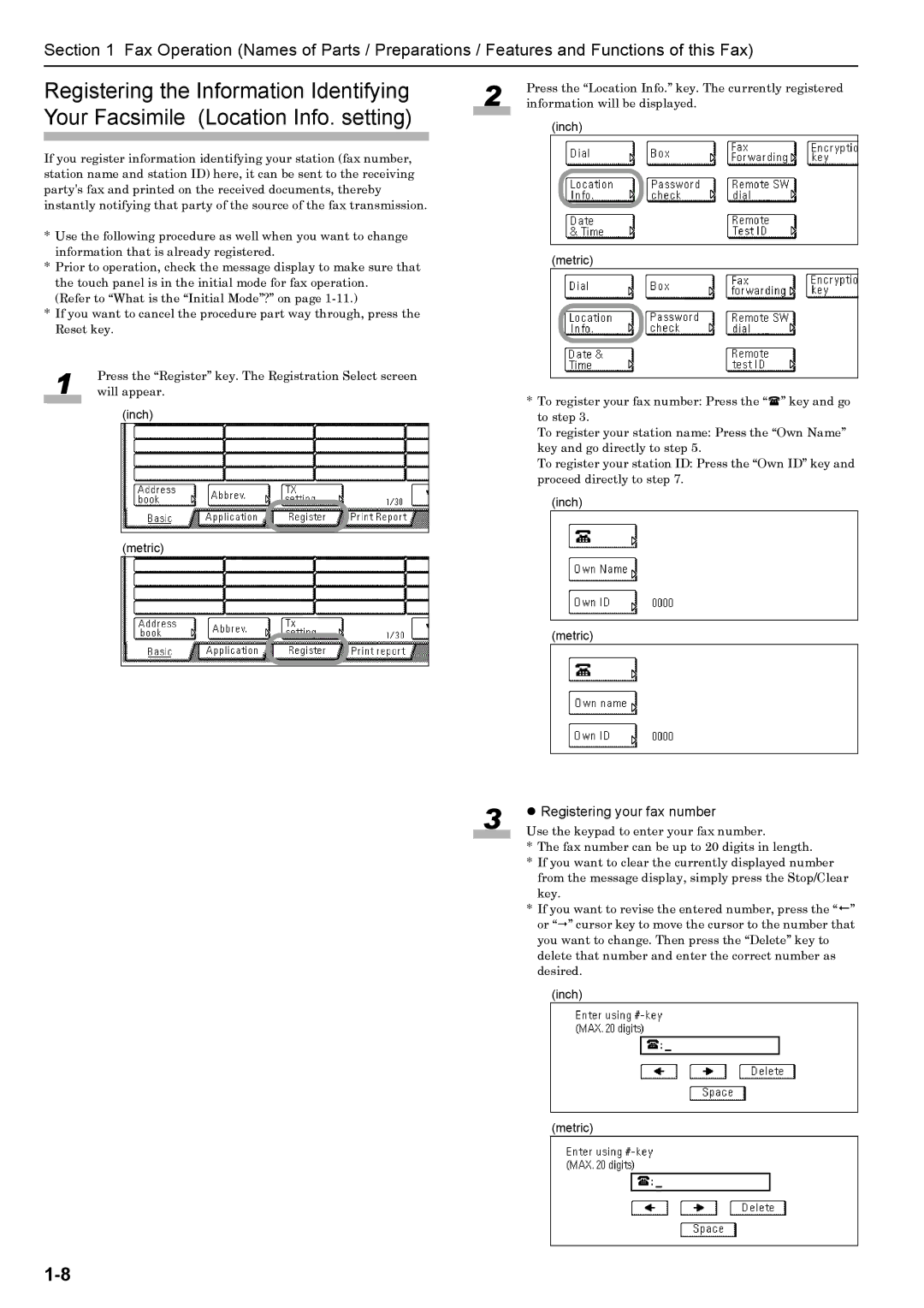 Xerox FAX System (J) manual Registering the Information Identifying, Your Facsimile Location Info. setting 