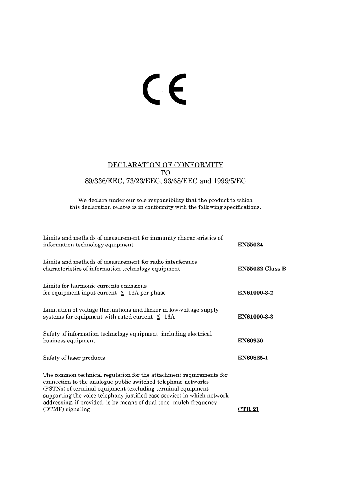 Xerox FAX System (J) manual Declaration of Conformity 