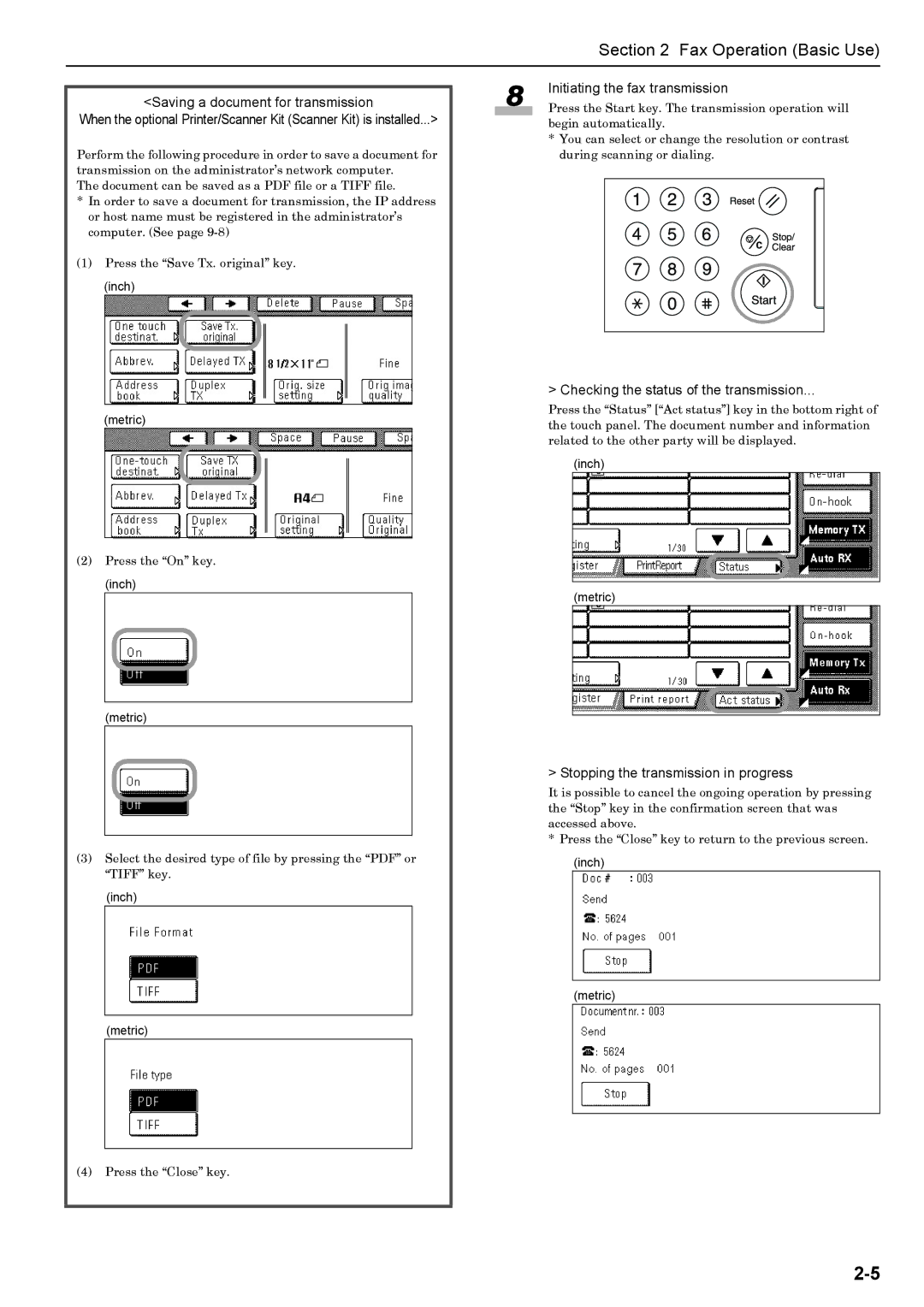 Xerox FAX System (J) manual Initiating the fax transmission, Checking the status of the transmission 