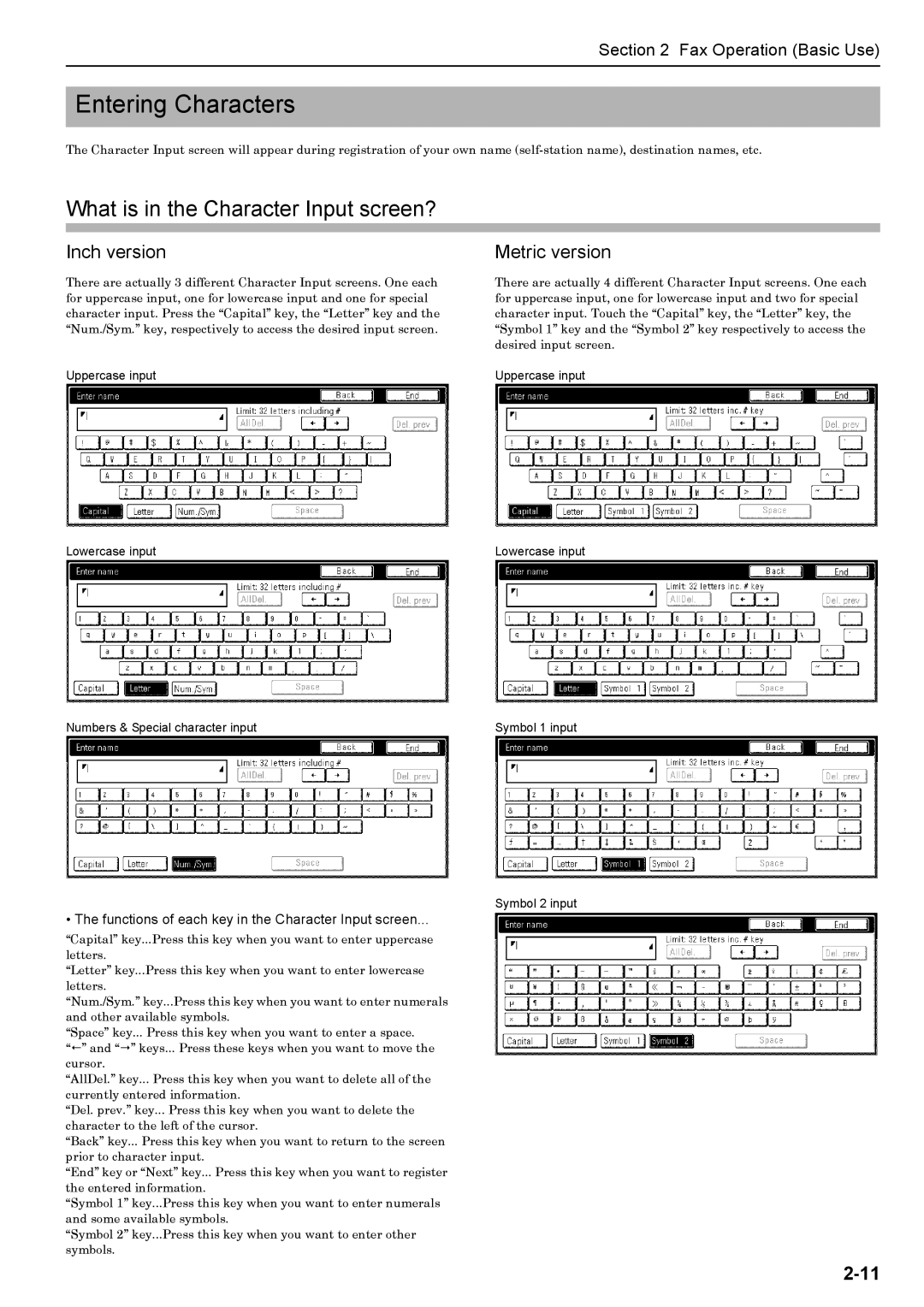 Xerox FAX System (J) manual Entering Characters, What is in the Character Input screen? 