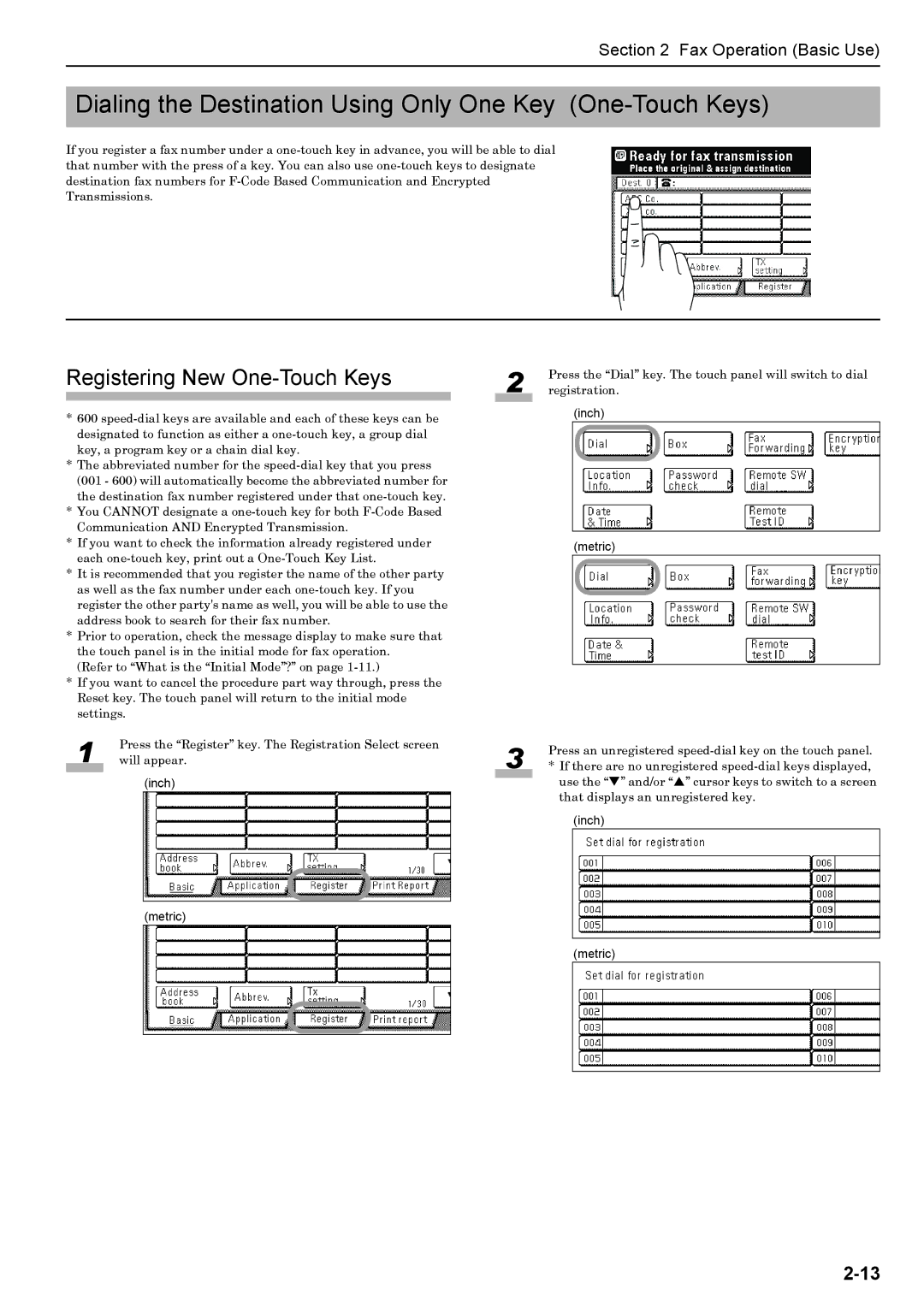 Xerox FAX System (J) manual Dialing the Destination Using Only One Key One-Touch Keys, Registering New One-Touch Keys 