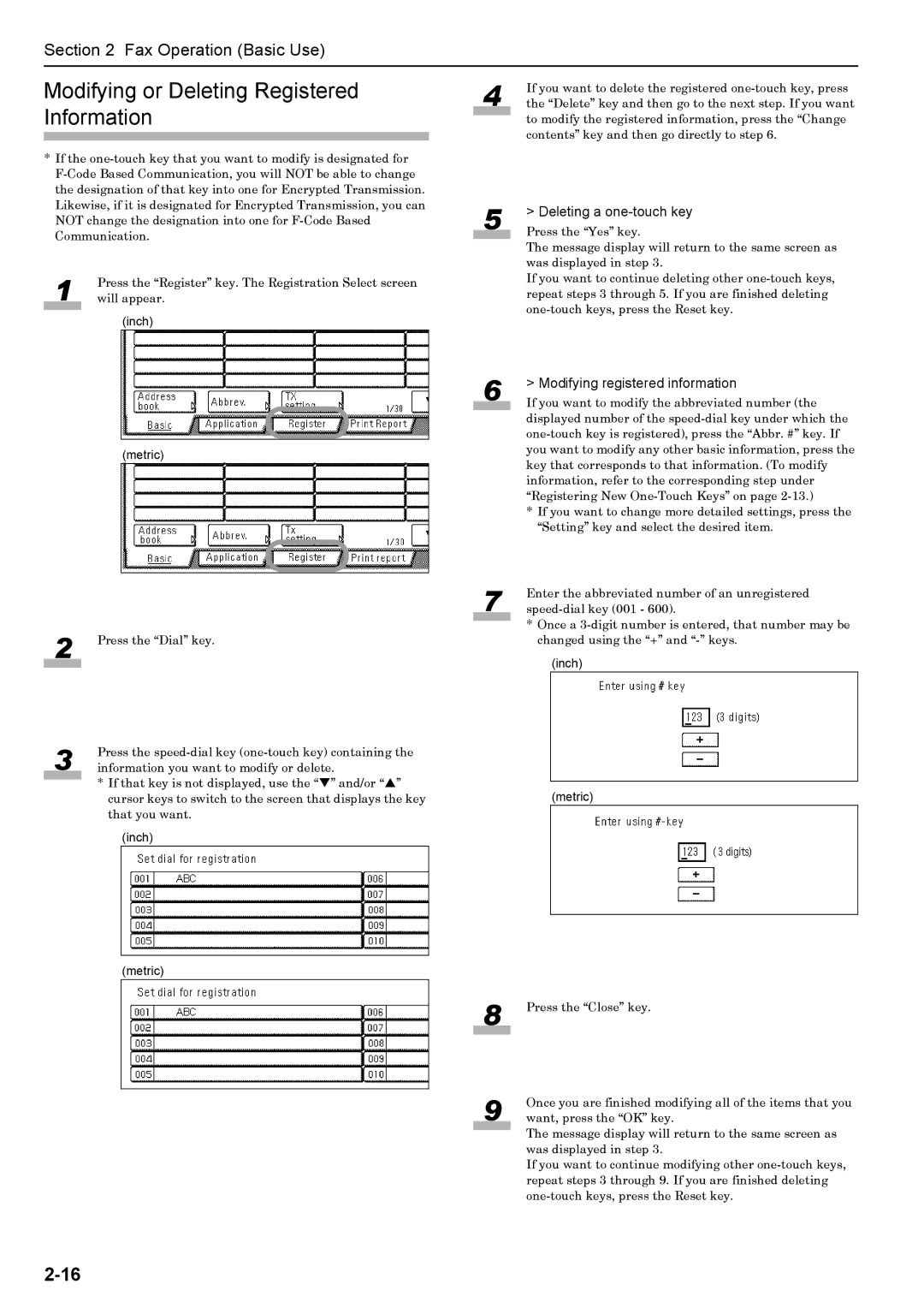 Xerox FAX System (J) manual Modifying or Deleting Registered Information, Deleting a one-touch key 