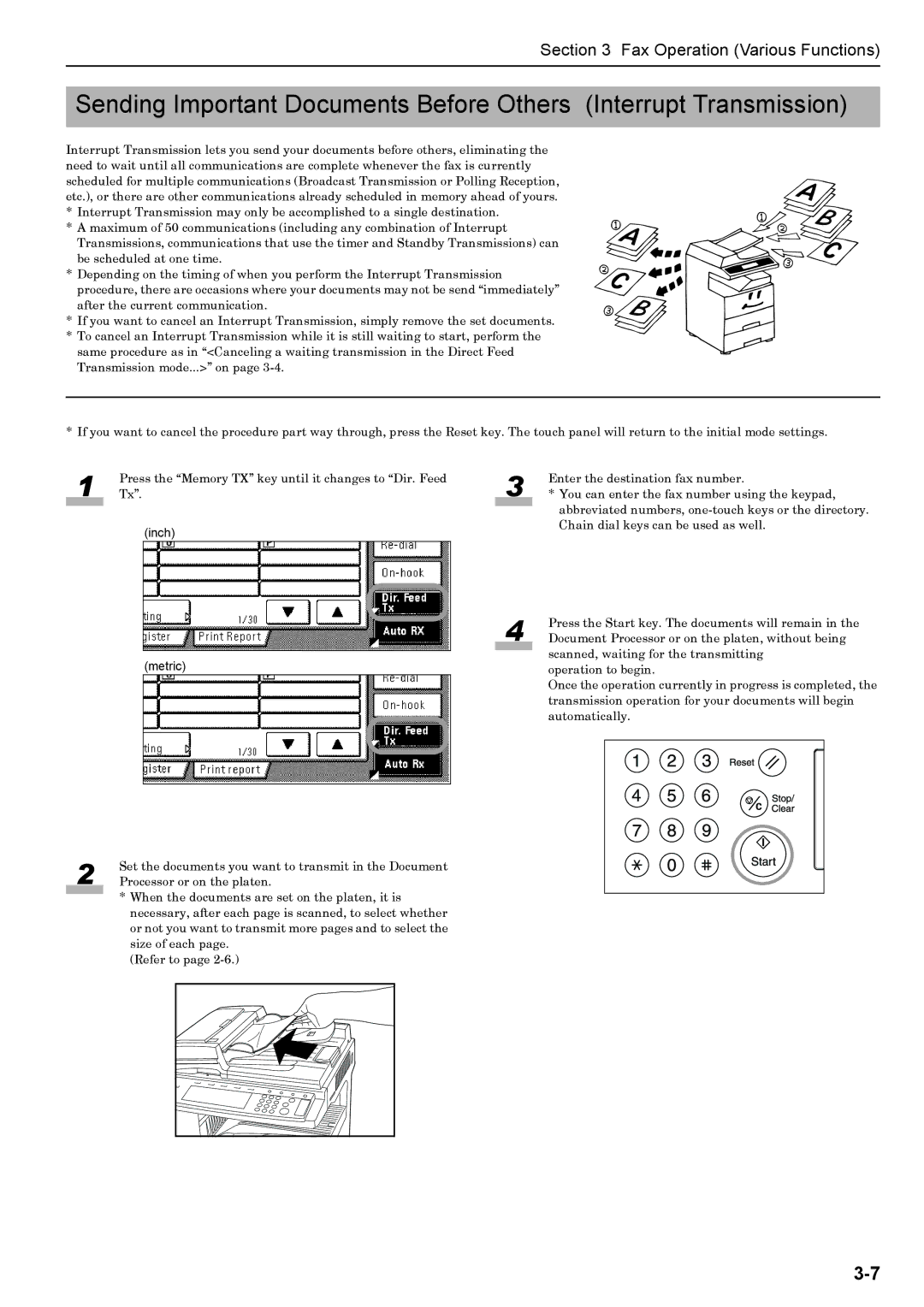 Xerox FAX System (J) manual Tx.Press the Memory TX key until it changes to Dir. Feed 