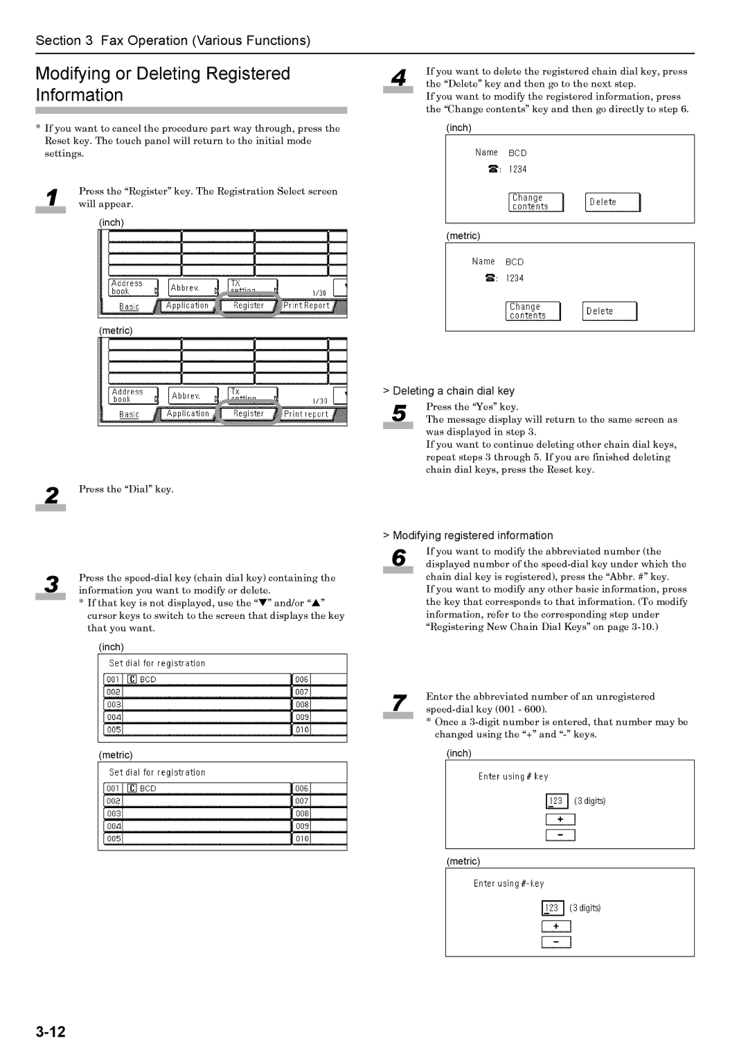 Xerox FAX System (J) manual Modifying or Deleting Registered Information, Deleting a chain dial key 