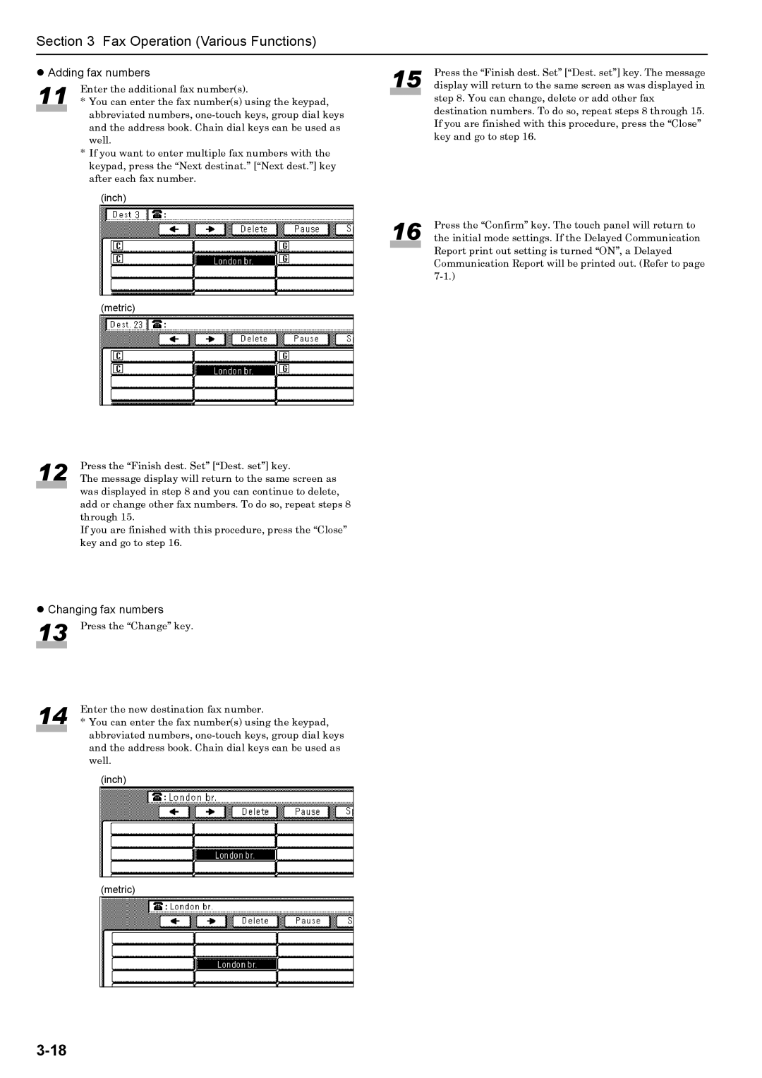 Xerox FAX System (J) manual Adding fax numbers, Changing fax numbers 