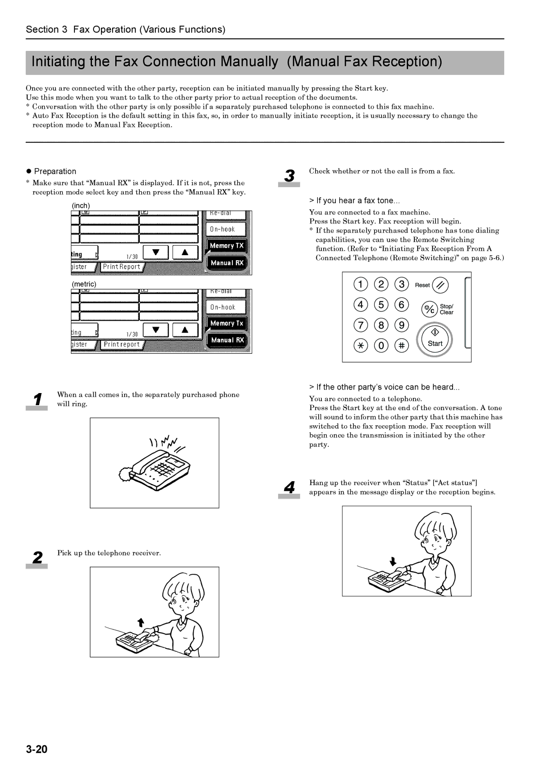 Xerox FAX System (J) manual Initiating the Fax Connection Manually Manual Fax Reception, Preparation 