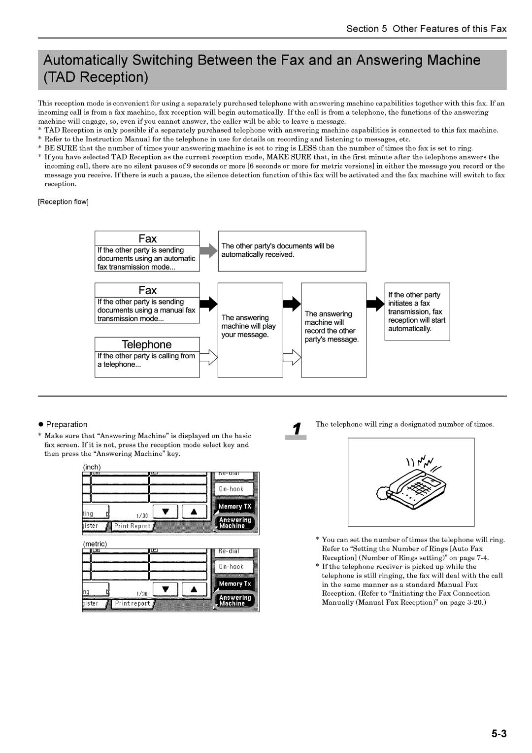 Xerox FAX System (J) manual Telephone will ring a designated number of times 